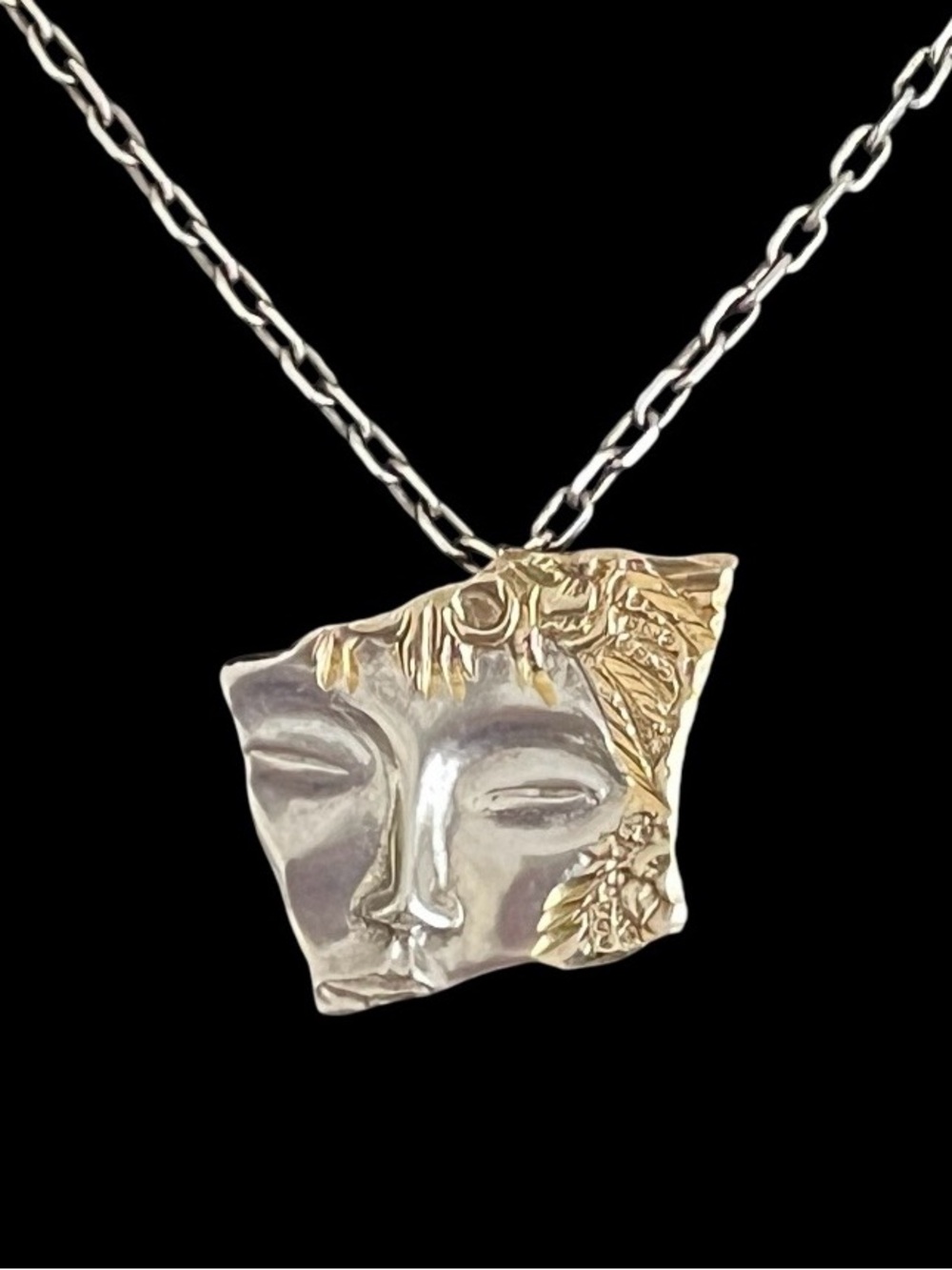 Vintage Mexican Sterling Silver Gold Face Brooch Abstract Mask Pre 1948